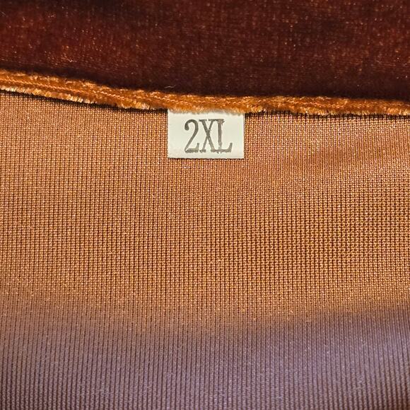 Retro Womens Burnt Orange Velvet Button Up Shirt Size 2XL Long Sleeve Grunge - Picture 3 of 9